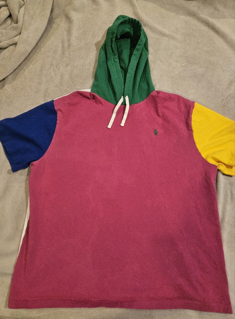 Polo Ralph Lauren Men’s Color-Block Hooded Shirt – Magenta/Multi – Size XXL